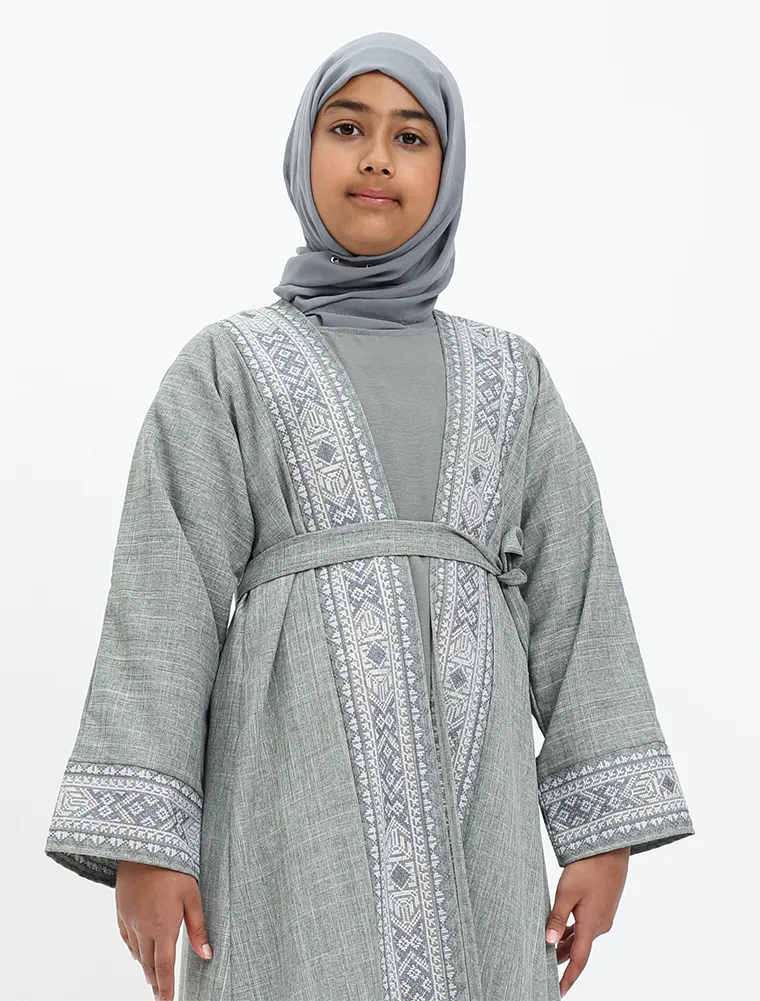 Sage 2 Piece Moroccan Embroidery Girl Abaya